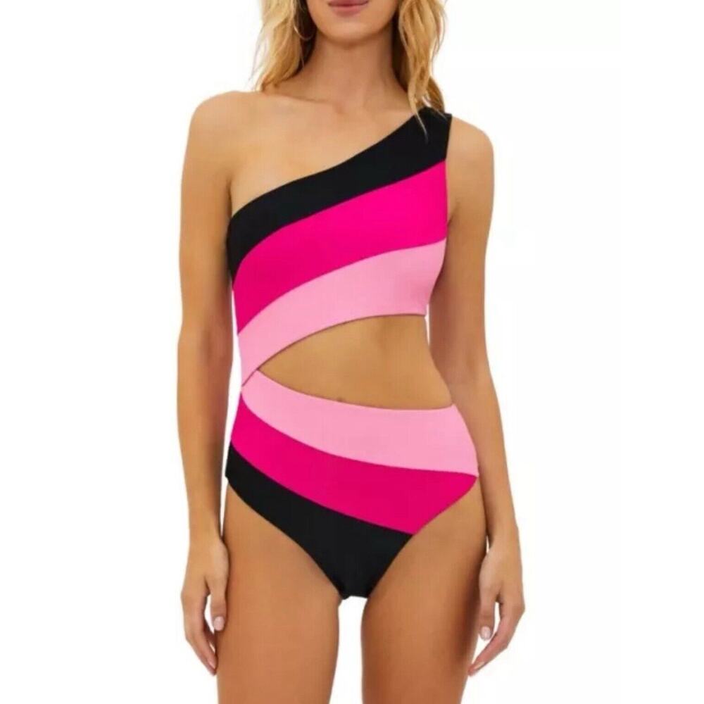 Beach Riot Joyce Colorblock Cutout Swimsuit Size Large -Pink/Black- One Piece XS